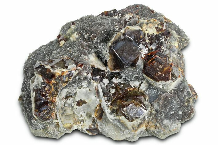 Gemmy Orange Sphalerite Crystals on Quartz - China #362586